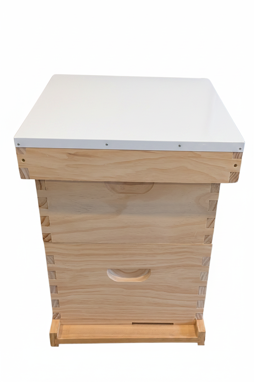 Unassembled Double Level Beehive - 8 Frame Kit With 2x Boxes, Bottom Board, Telescopic Lid, Unassembled Frames and Foundation