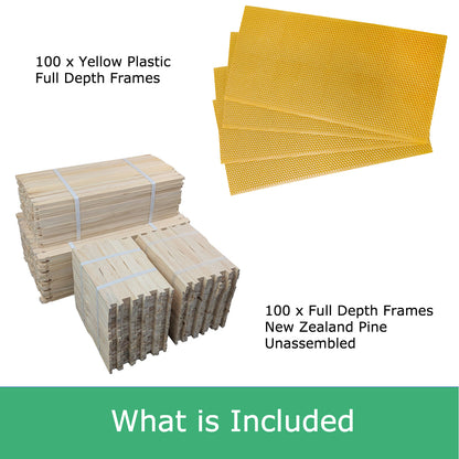 Bulk Buy - 100 x Deep Beekeeping Frames With Yellow Plastic Foundation