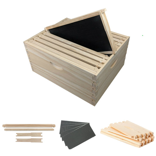 10 Frame Deep Beehive Super/Box Kit Including Frames and Foundation