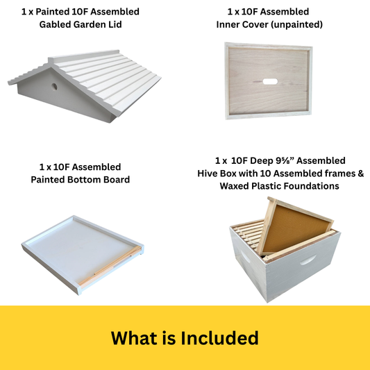 Single Level Beehive – 10 Frame, Gabled Cover (Assembled & Painted)