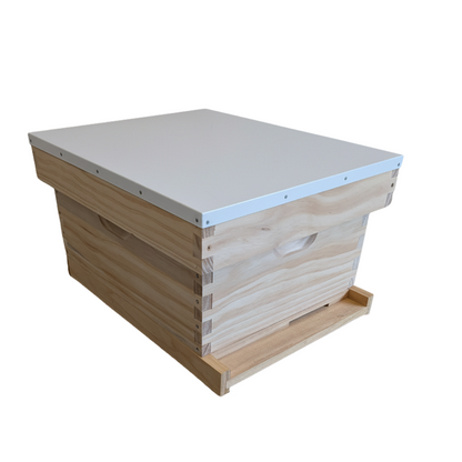 Unassembled Single Level Beehive - 10 Frame Kit With 1x Boxes, Bottom Board, Telescopic Outer Cover, Unassembled Frames and Foundation