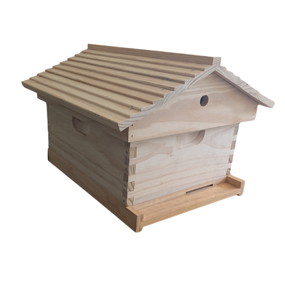 Unassembled Single Level Beehive - 10 Frame Kit With 1x Boxes, Bottom Board, Gabled Garden Outer Cover, Unassembled Frames and Foundation