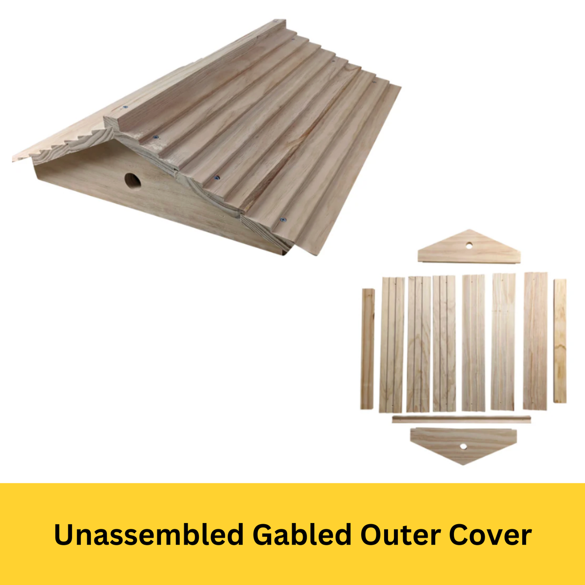 Unassembled Single Level Beehive - 8 Frame Kit With 1x Boxes, Bottom Board, Gabled Garden Outer Cover, Unassembled Frames and Foundation